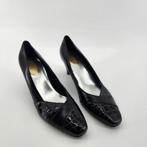 Ros Hommerson Womens Black Leather‎ Heels Size 10M Dressy Pointed Pumps